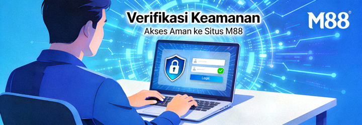 Ilustrasi verifikasi keamanan dan akses ke situs M88 yang aman